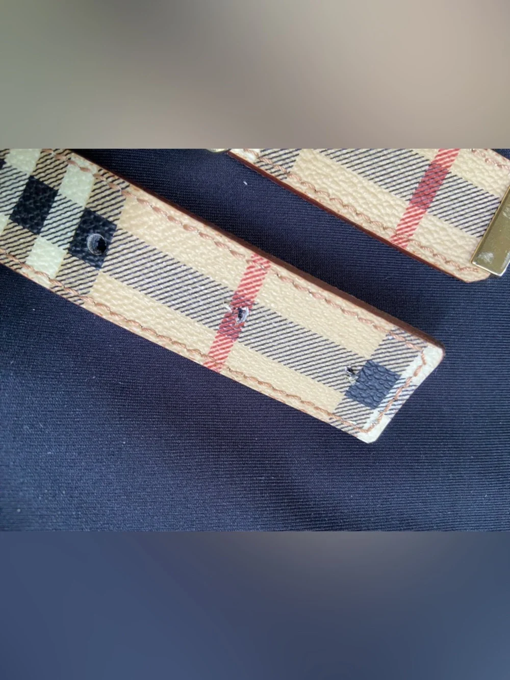 Burberry Vintage Beige Tan Check Canvas Belt with Gold Buckle. Unisex - Picture 6 of 9